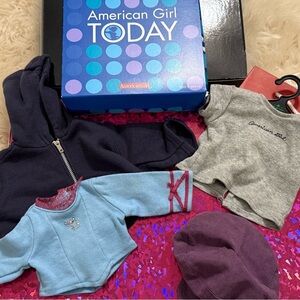 American Girl Doll Clothing Set - Blue, Gray, Purple Cap